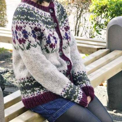 Womens Hand-knit Cardigan The Flower