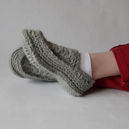 Knit Crochet Socks/slippers In Natural Grey With..