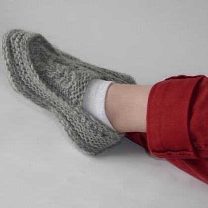Knit Crochet Socks/slippers In Natural Grey With..