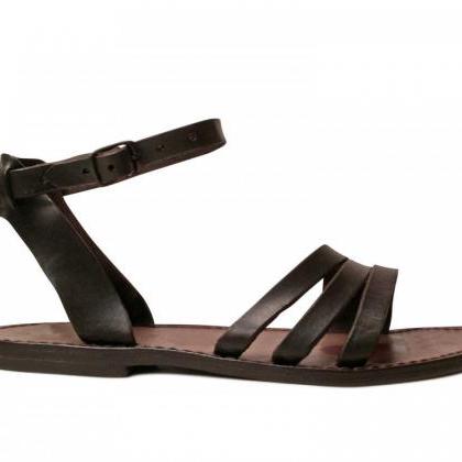 Women Sandals In Dark Brown Leather Handmade Sizes..