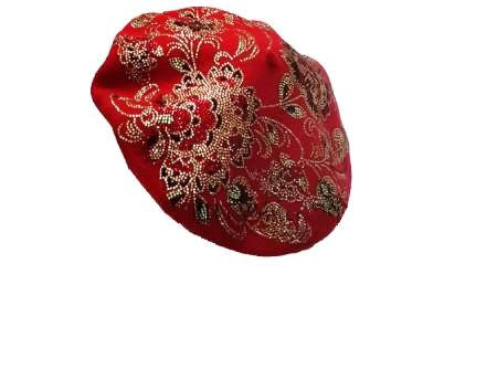 Baroque Style 100% Wool Hat With Rhinestones Floral Motif Womens Winter Autumn Hat