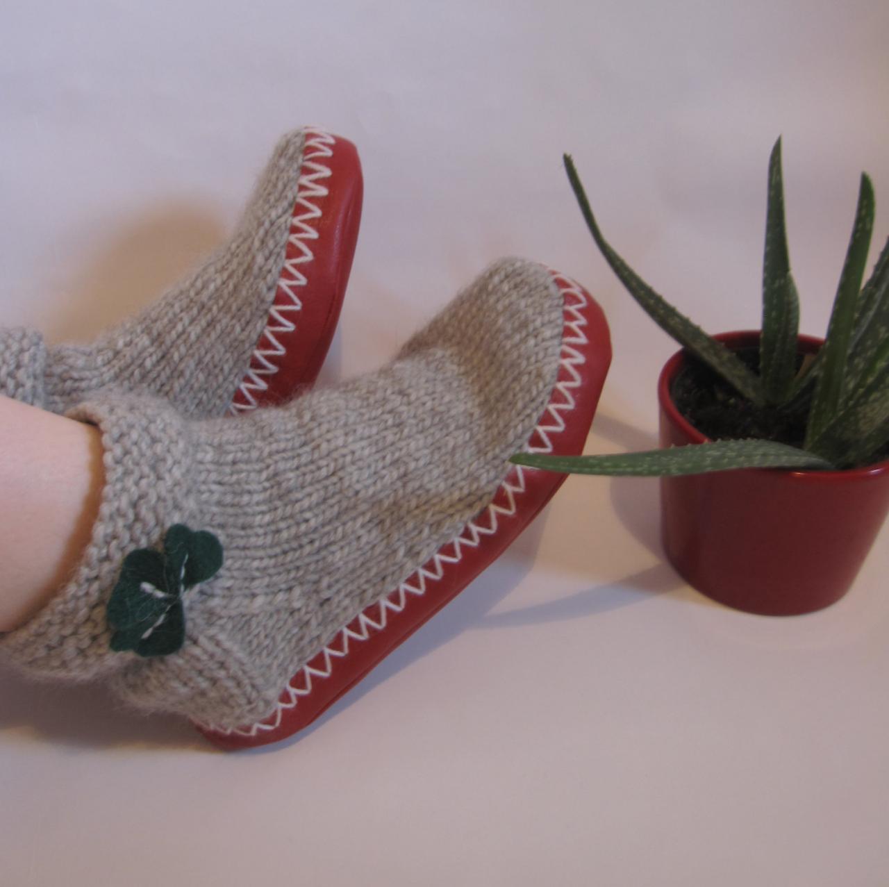 Hand Knit Wool Soft Grey Socks-slippers In Natural Colour, Ethnic Home Handmade Shoes