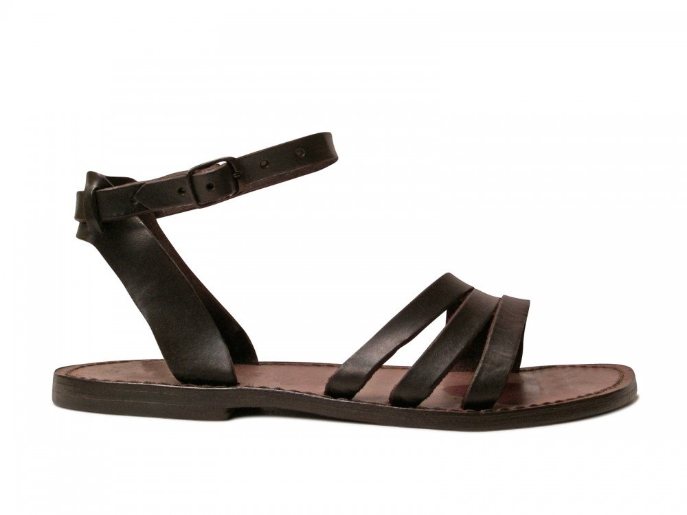 Women Sandals In Dark Brown Leather Handmade Sizes Eu35-41
