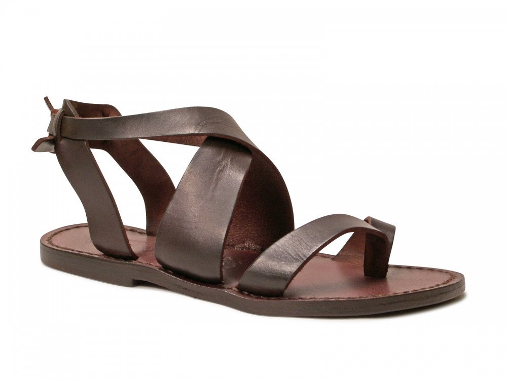 Women Sandals In Dark Brown Leather Handmade Sizes Eu35-41 on Luulla